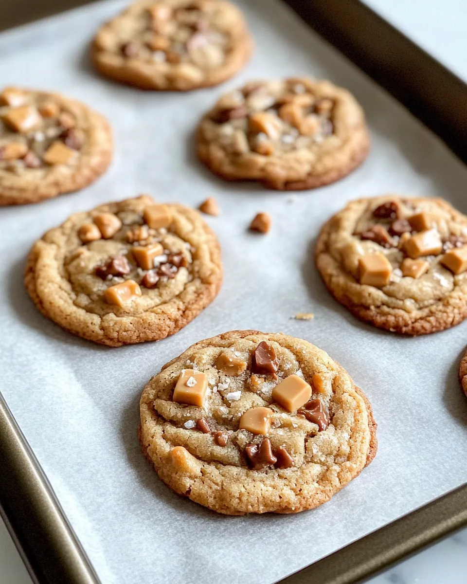 Easy Butterscotch Toffee Puddle Cookies food shot