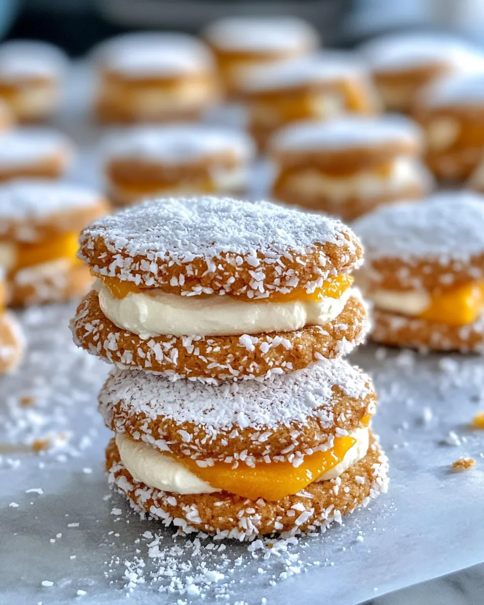 Easy Mango Coconut Cream Sandwich Cookies food shot