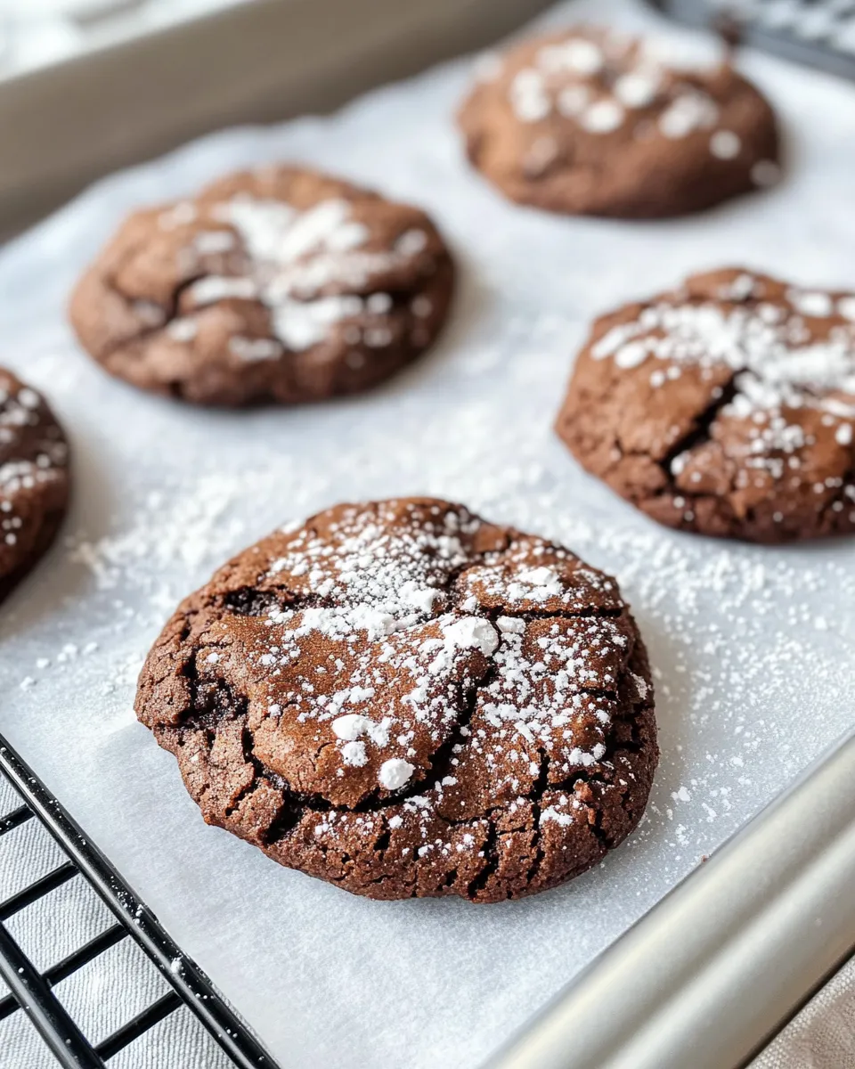 Easy Midnight Mint Chocolate Crinkle Cookies recipe image