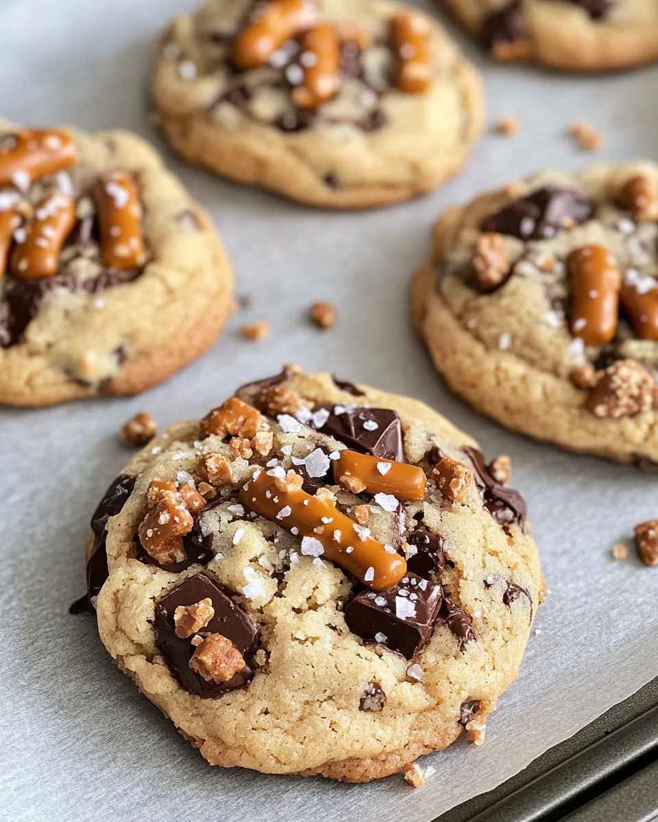 Delicious Salted Pretzel Caramel Crunch Cookies food shot
