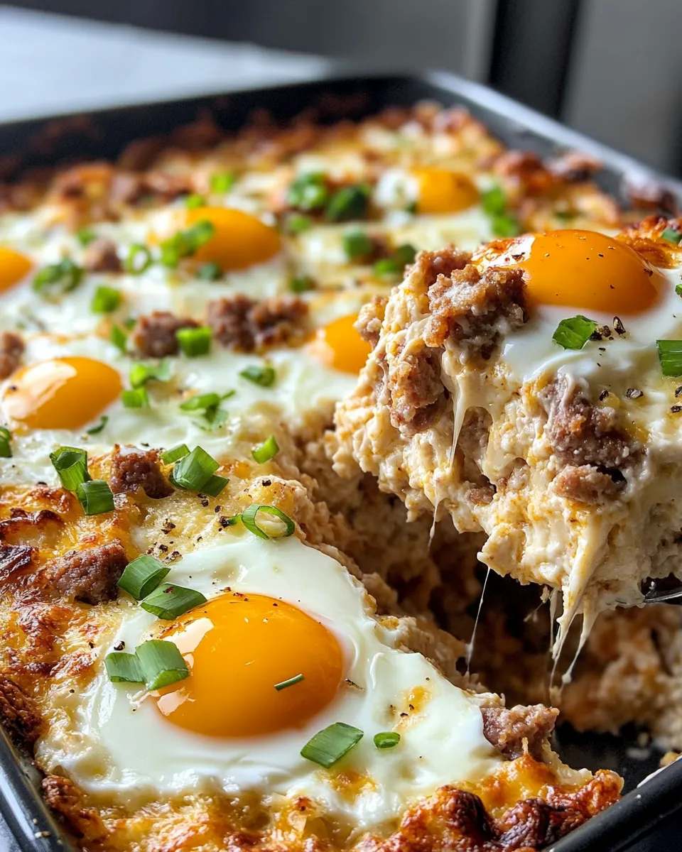 Easy Sausage Egg And Cream Cheese Hashbrown Casserole food shot