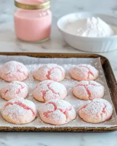 Homemade Strawberry Milk Pink Crinkle Cookies photo