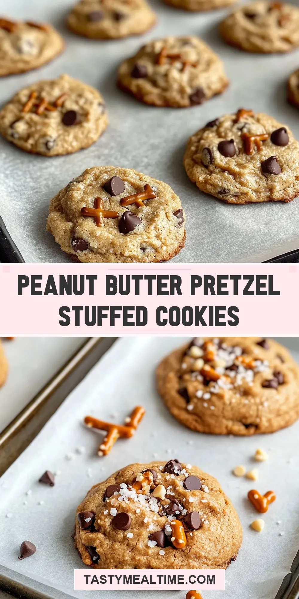 Creamy Peanut Butter Pretzel Stuffed Cookies