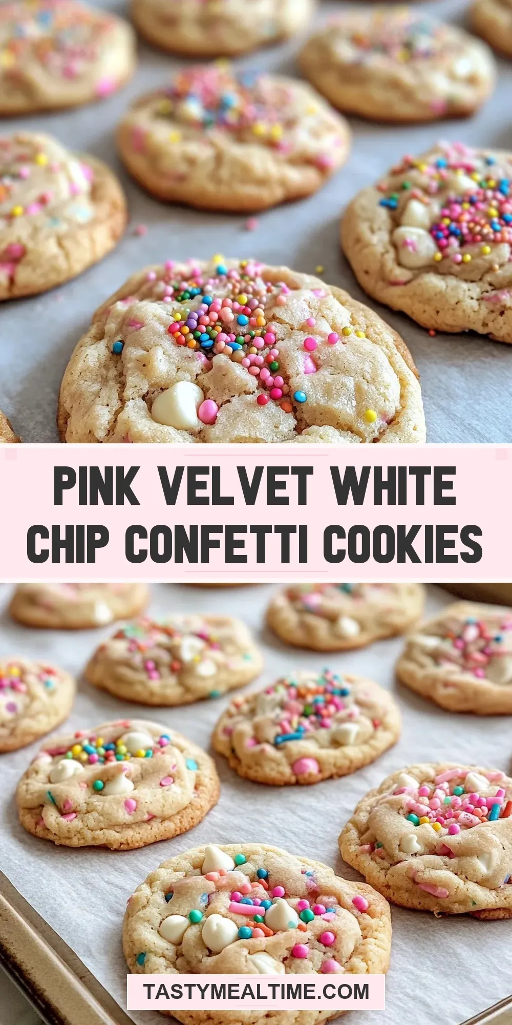 Flavorful Pink Velvet White Chip Confetti Cookies
