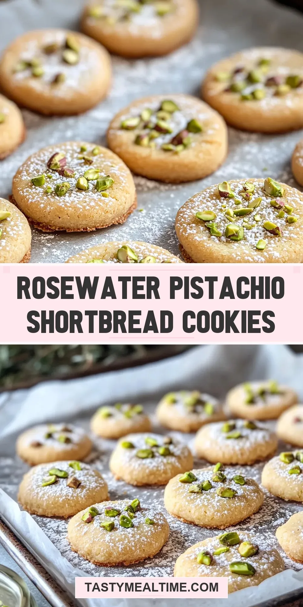 Simple Rosewater Pistachio Shortbread Cookies