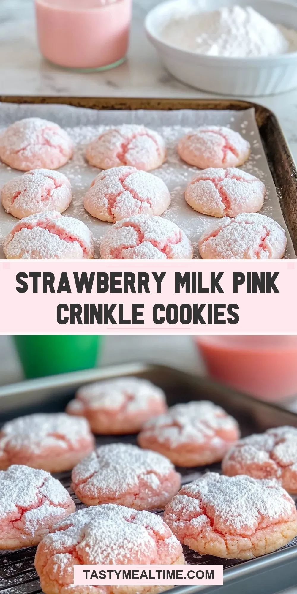 Strawberry Milk Pink Crinkle Cookies (Simple & Delicious)
