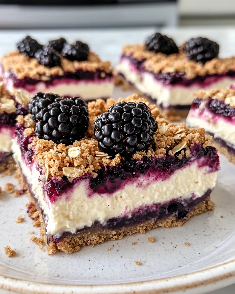 Easy Blackberry Cheesecake Crumble Bars food shot