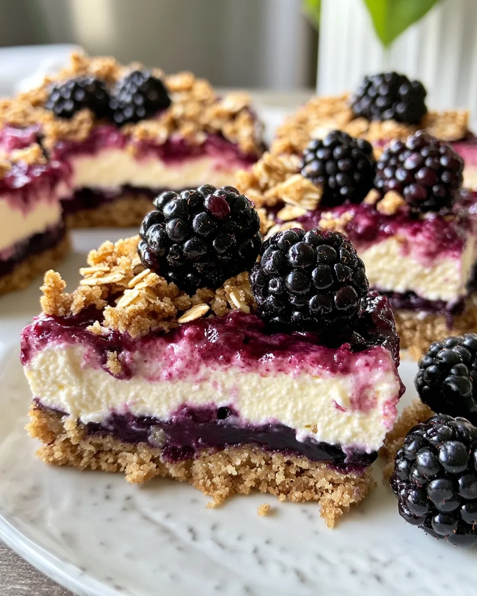 Delicious Blackberry Cheesecake Crumble Bars plate image