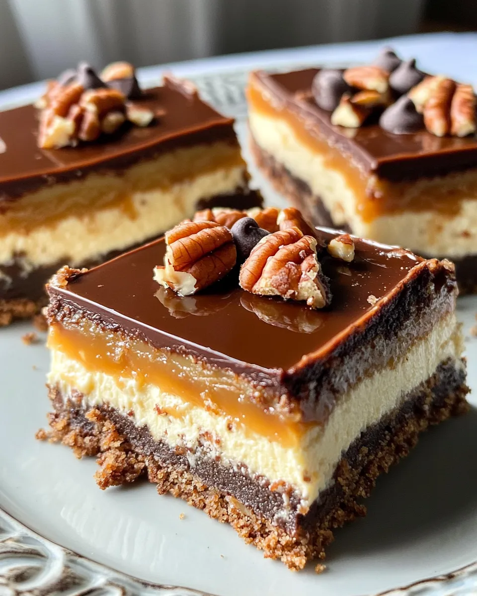 Homemade Caramel Pecan Turtle Cheesecake Squares recipe photo