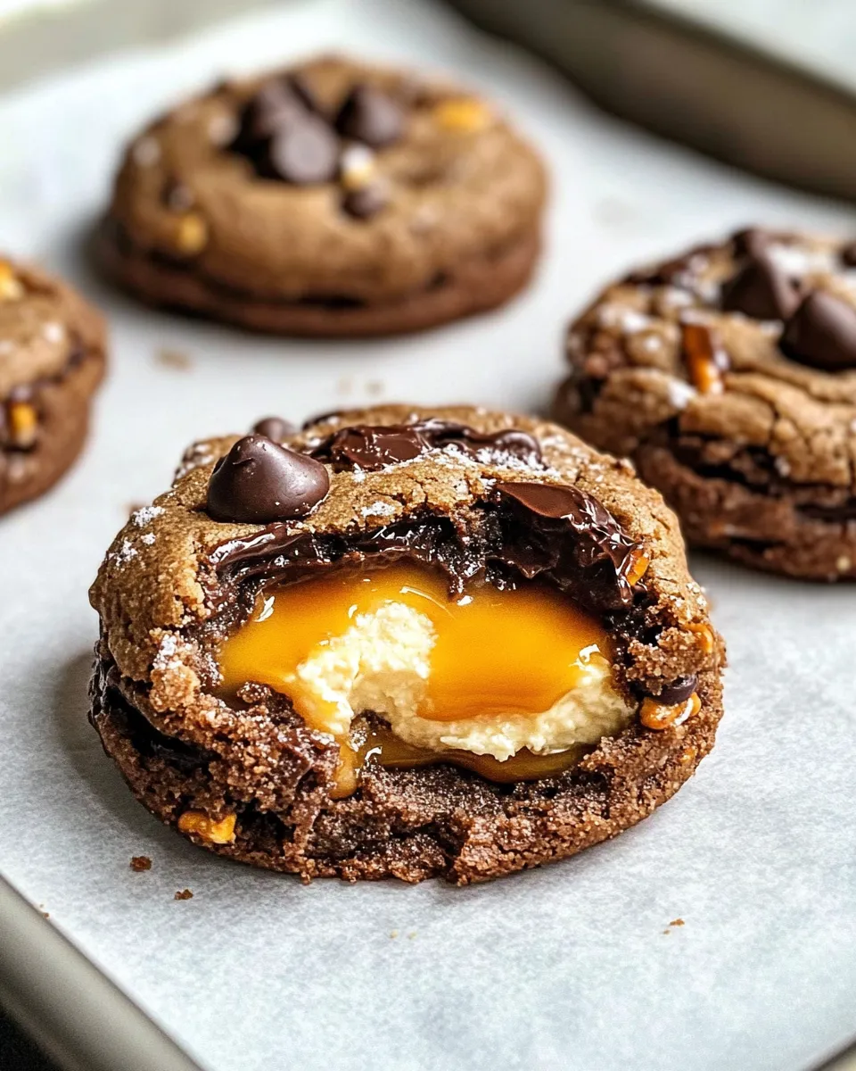 Classic Caramel Pretzel Cheesecake Stuffed Cookies recipe image