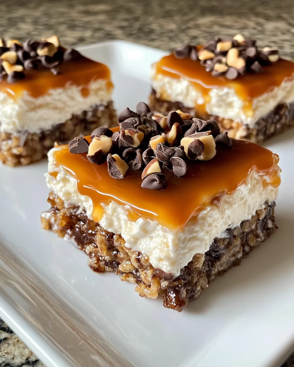 Homemade Chocolate Caramel Cheesecake Rice Krispie Bars photo