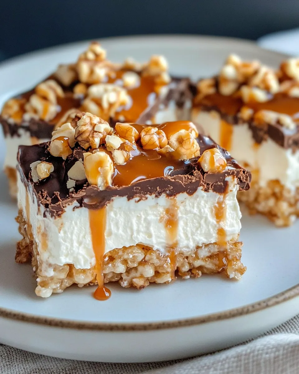 Classic Chocolate Caramel Cheesecake Rice Krispie Bars image
