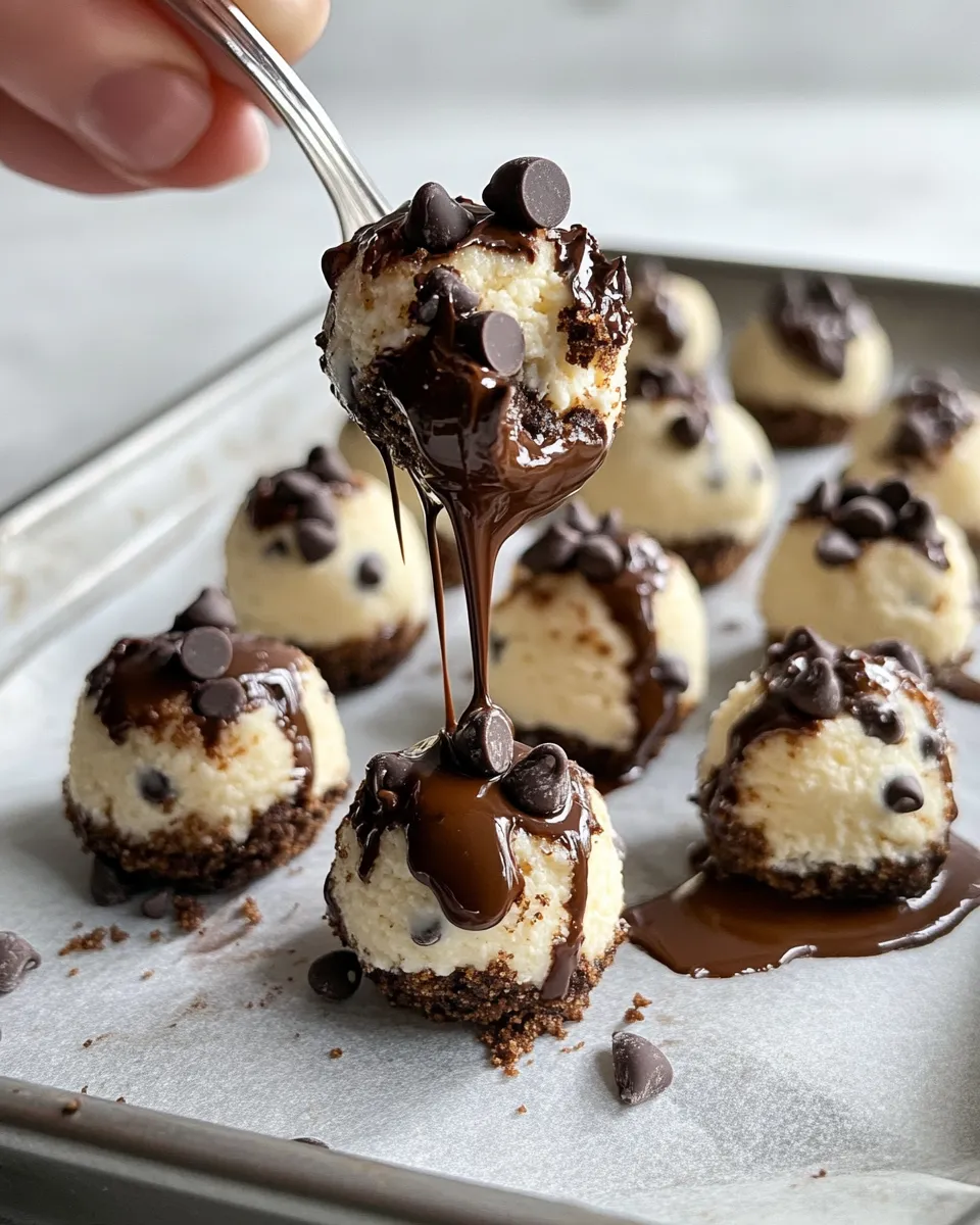 Easy Chocolate Chip Cookie Dough Cheesecake Bites food shot