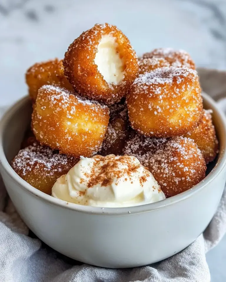 Delicious Churro Bites with Cheesecake Dip food shot