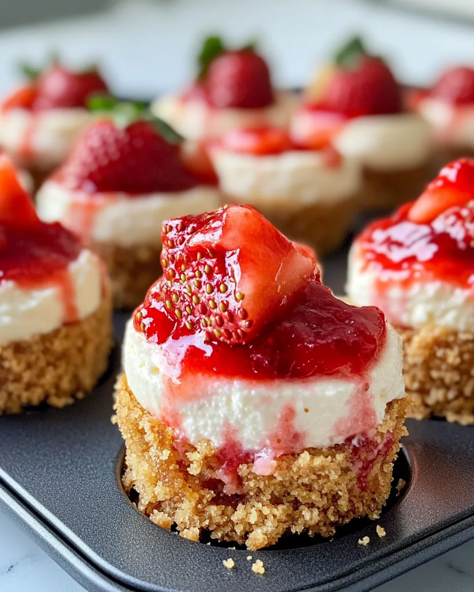 Easy Mini Strawberry Swirl Cheesecakes food shot