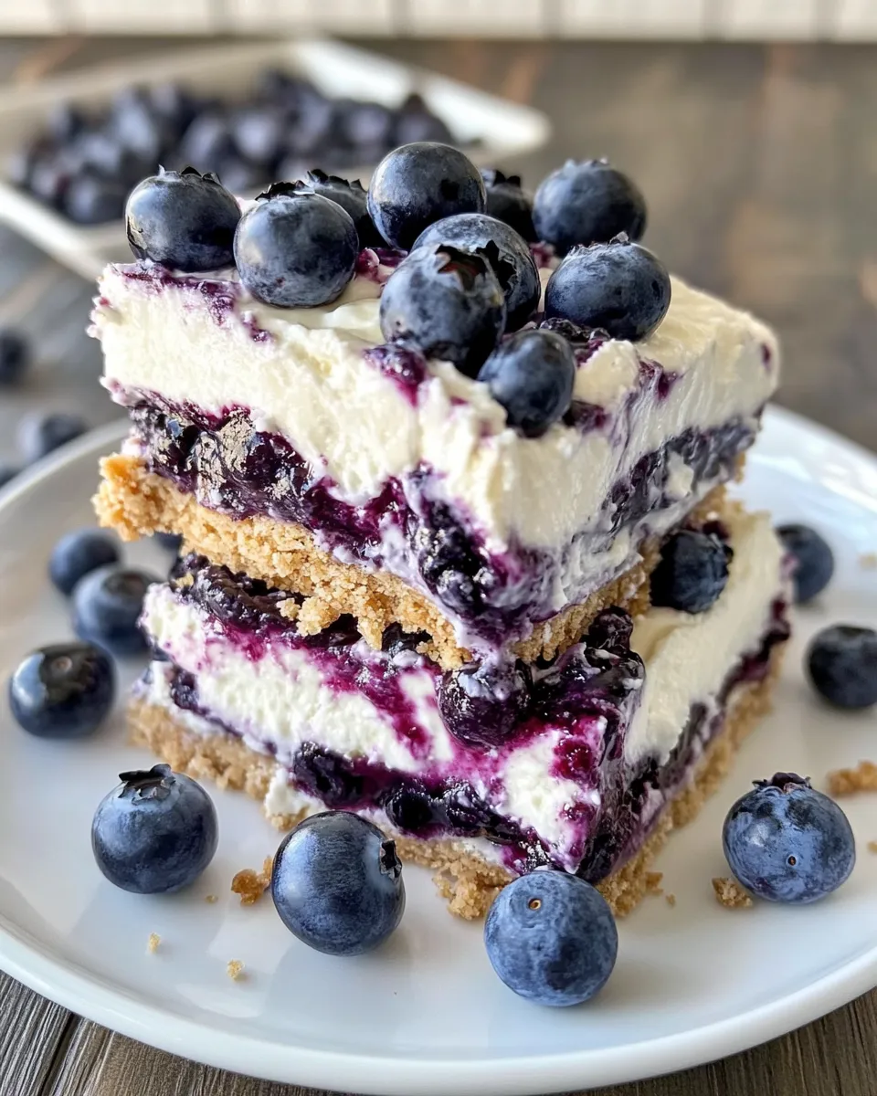 Easy No-Bake Blueberry Cheesecake Icebox Bars food shot