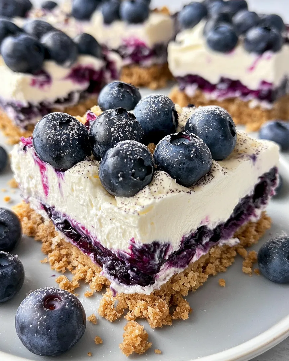 Delicious No-Bake Blueberry Cheesecake Icebox Bars plate image