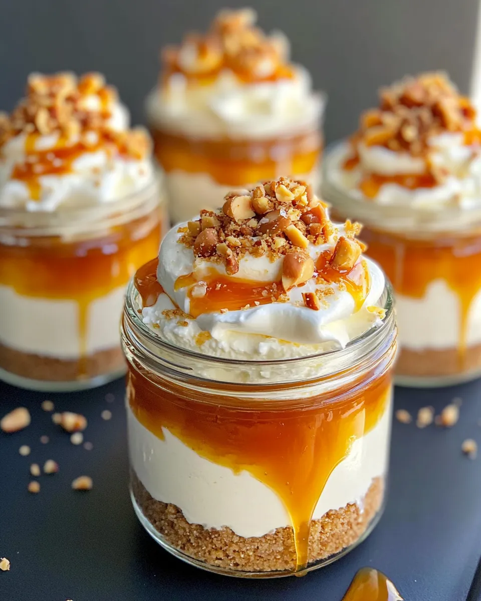 Easy No-Bake Salted Caramel Cheesecake Jars dish photo