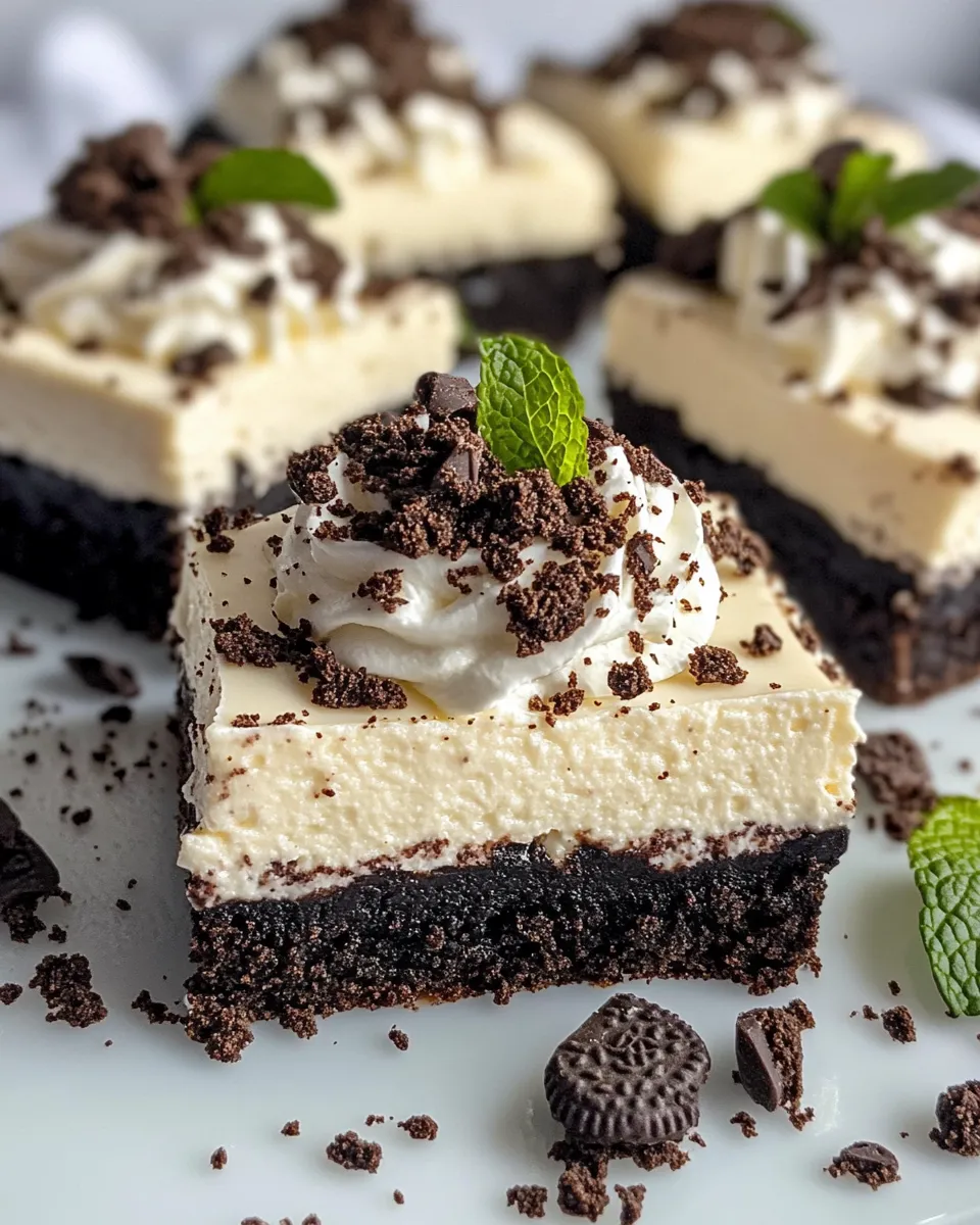 Homemade Oreo Mint Cheesecake Bars recipe photo
