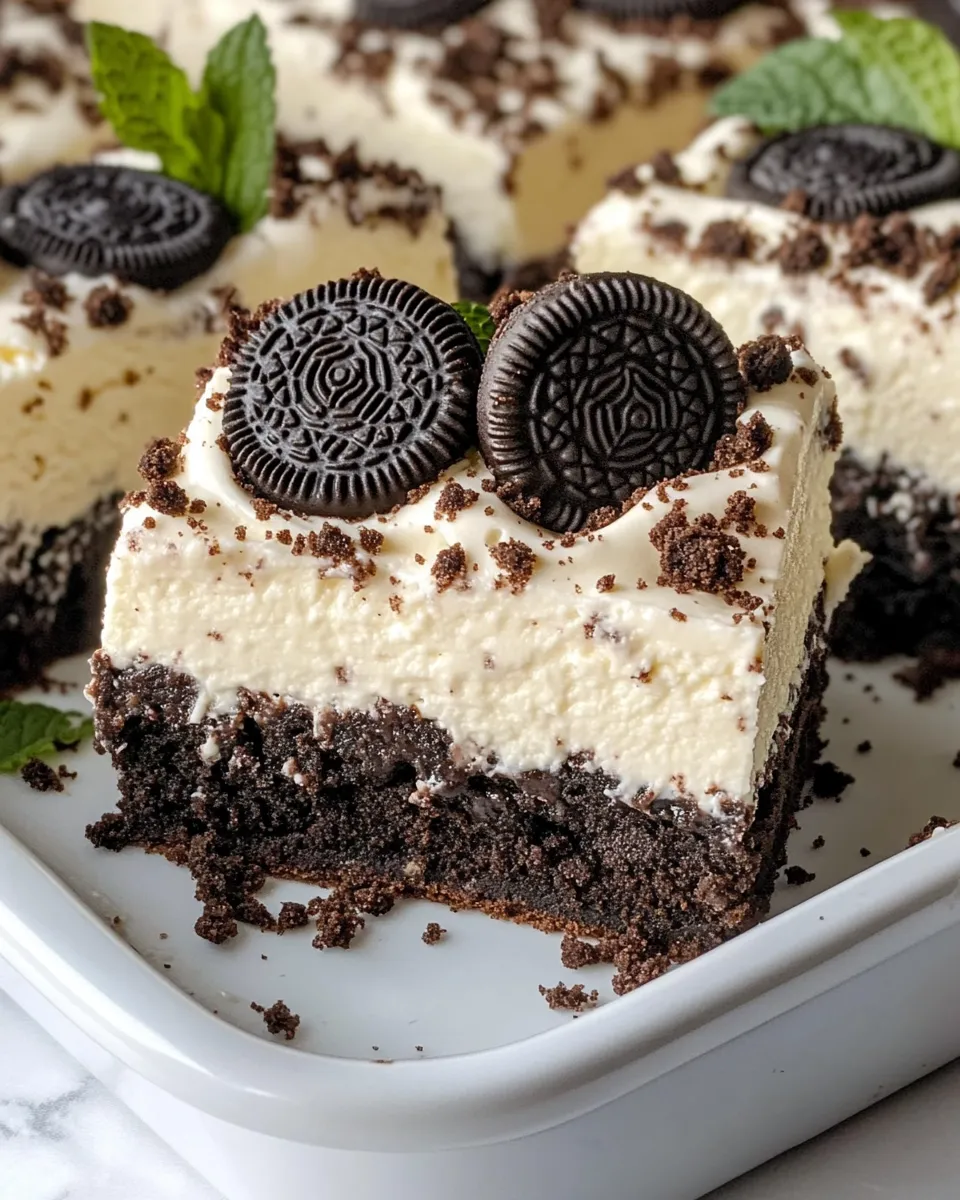 Easy Oreo Mint Cheesecake Bars food shot