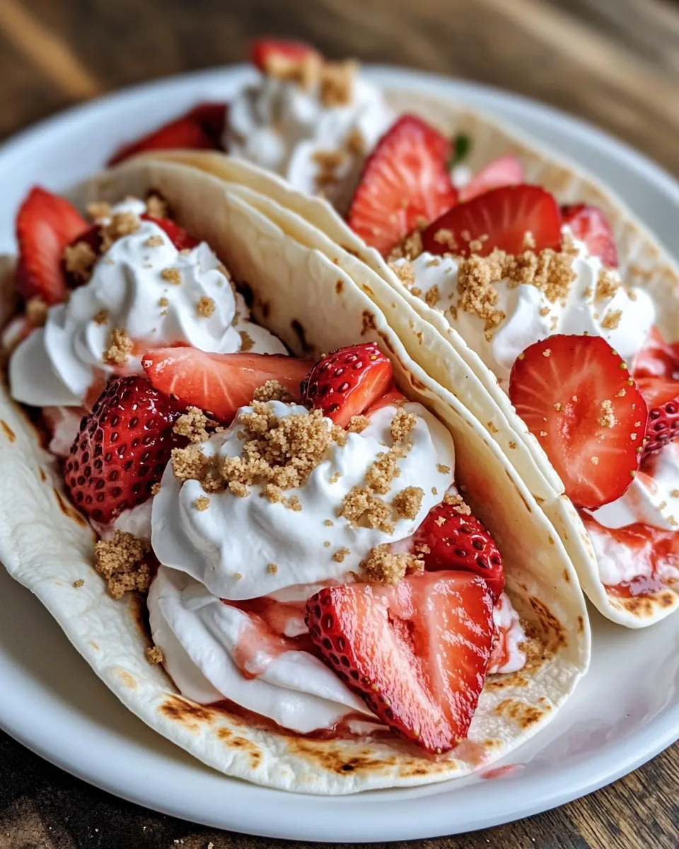 Fresh Sweet Strawberry Cheesecake Tacos food shot