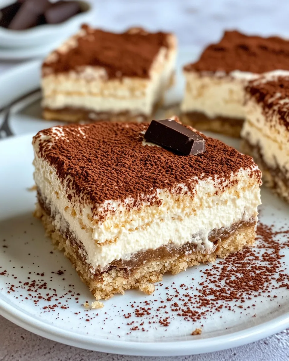 Easy Tiramisu Cheesecake Bars food shot