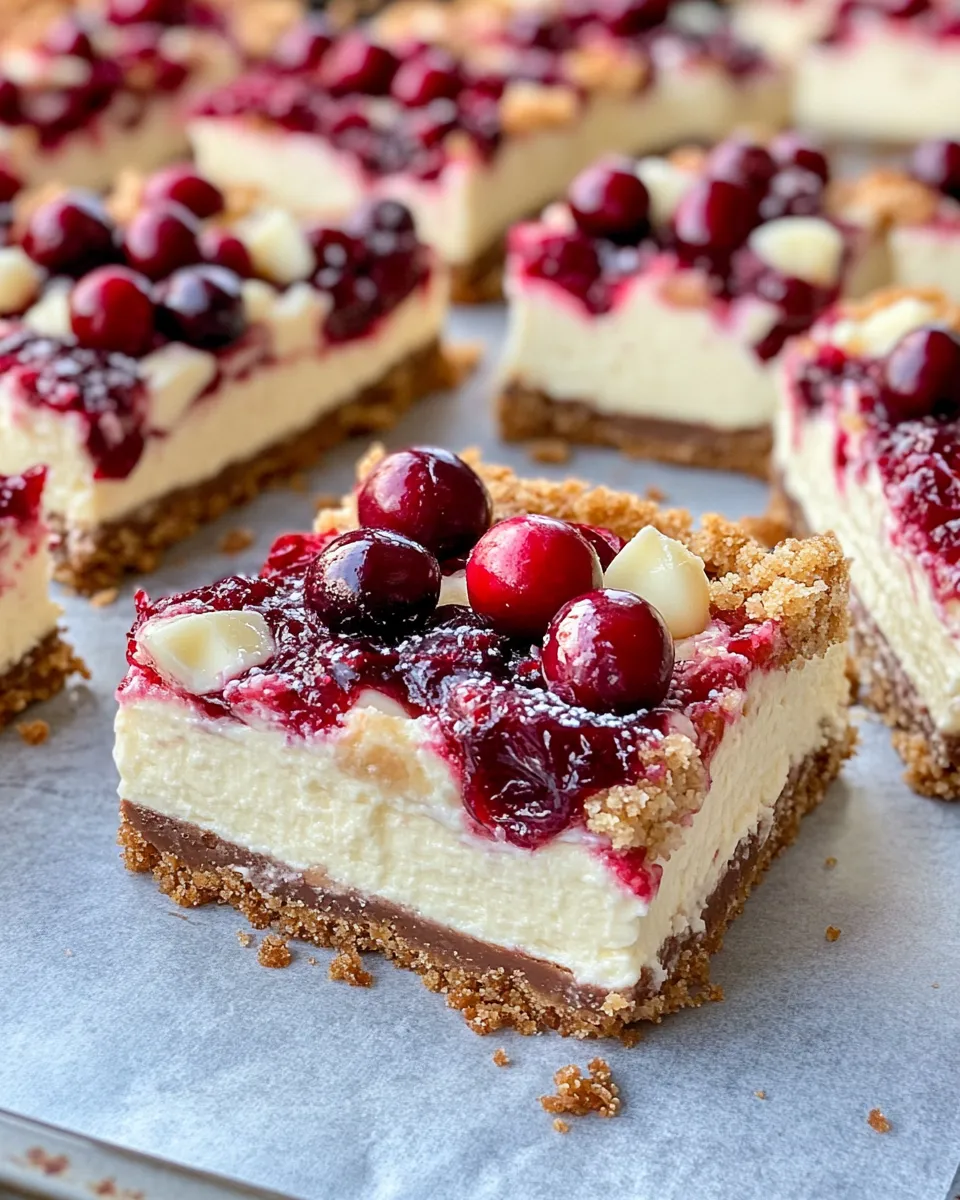 Easy White Chocolate Cranberry Cheesecake Bars recipe photo