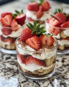 Homemade White Chocolate Strawberry Tiramisu Cups photo