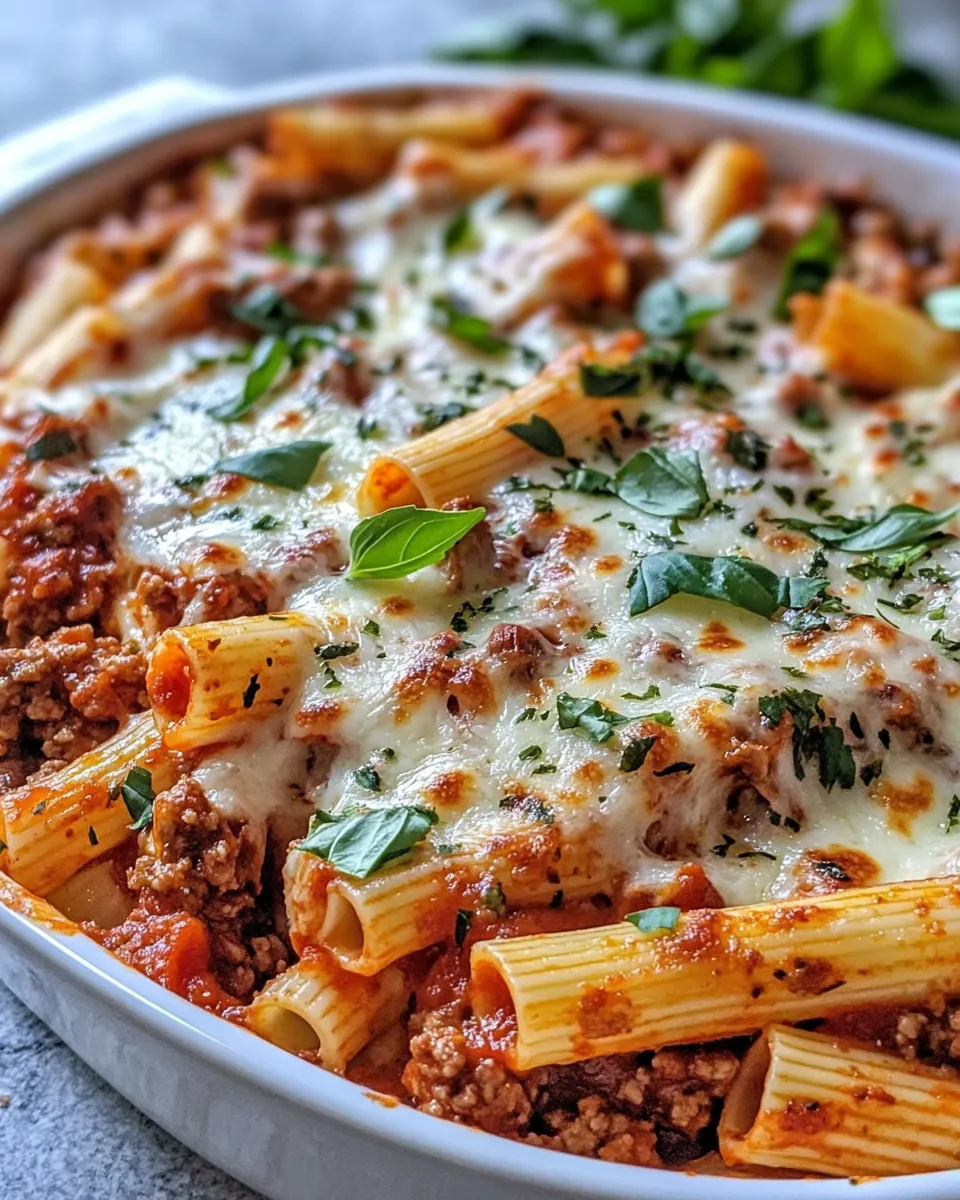 Delicious Cheesy Baked Ziti food shot