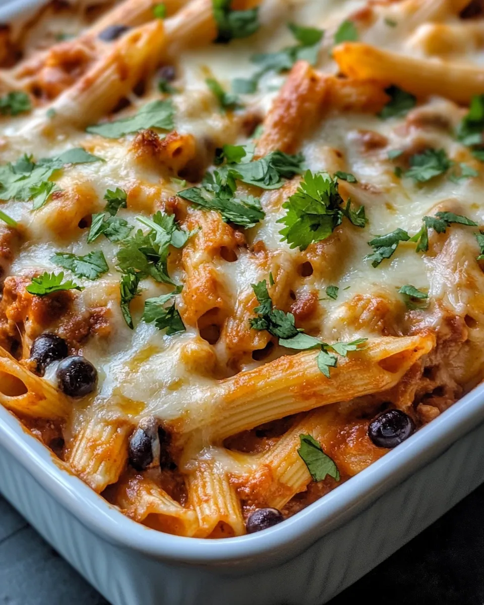 Easy Cheesy Chicken Enchilada Pasta food shot