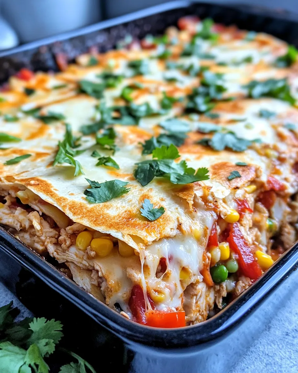 Easy Cheesy Chicken Quesadilla Bake food shot