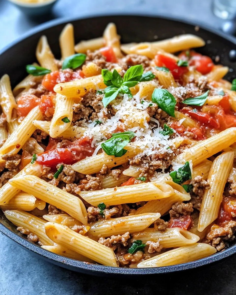 Easy Cheesy Ground Beef Pasta Skillet food shot