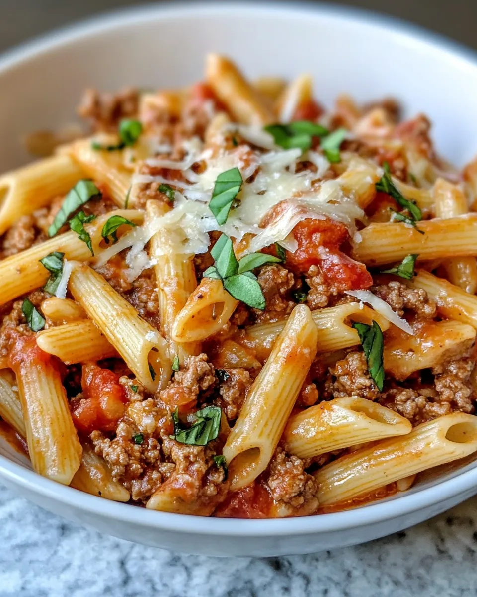 Delicious Cheesy Ground Beef Pasta Skillet plate image