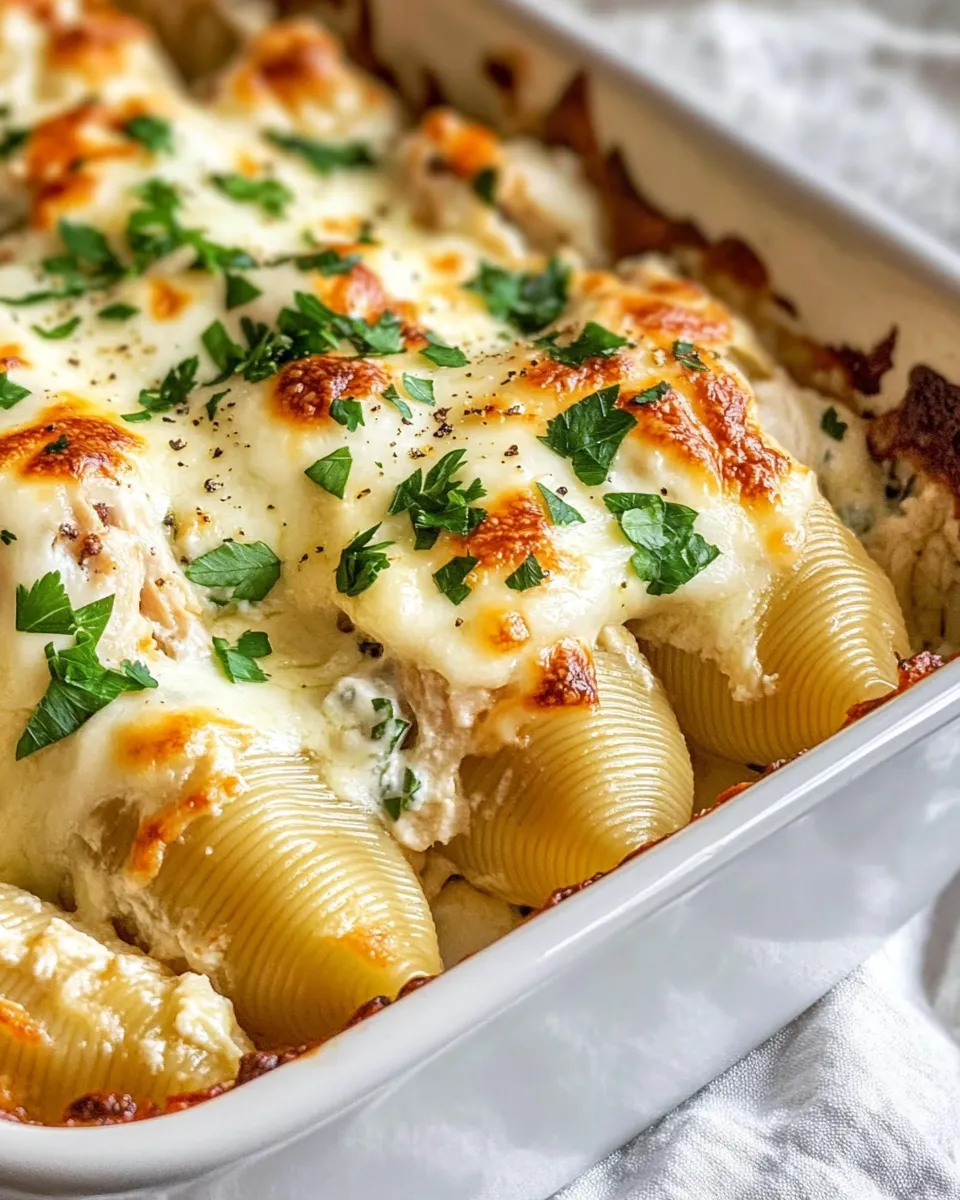 Easy Chicken Alfredo Stuffed Shells food shot