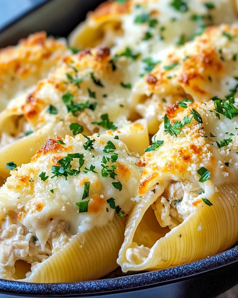 Delicious Chicken Alfredo Stuffed Shells plate image