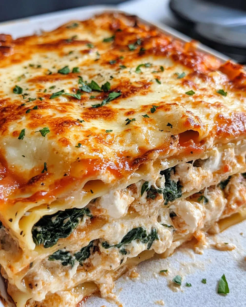 Homemade Chicken and Spinach Alfredo Lasagna photo