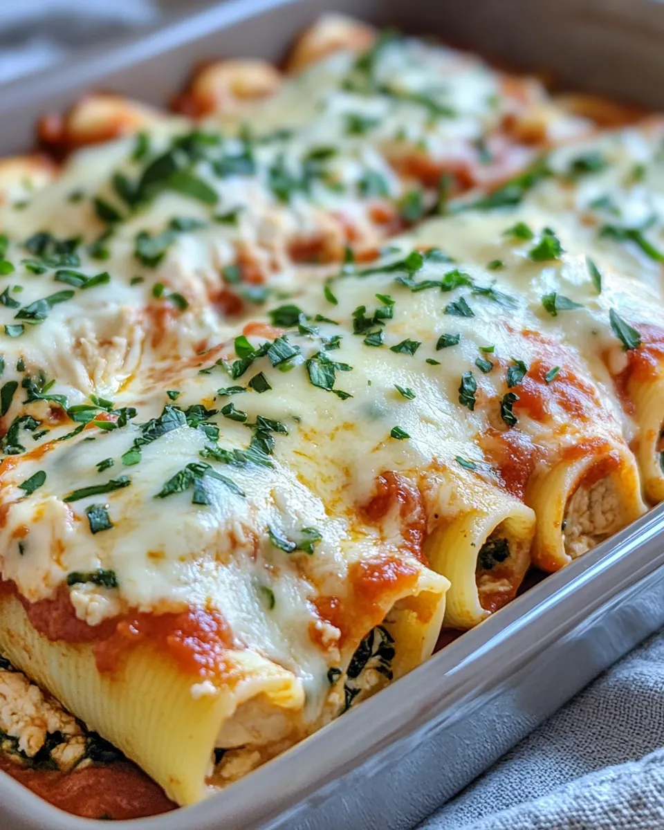 Easy Chicken and Spinach Stuffed Manicotti food shot