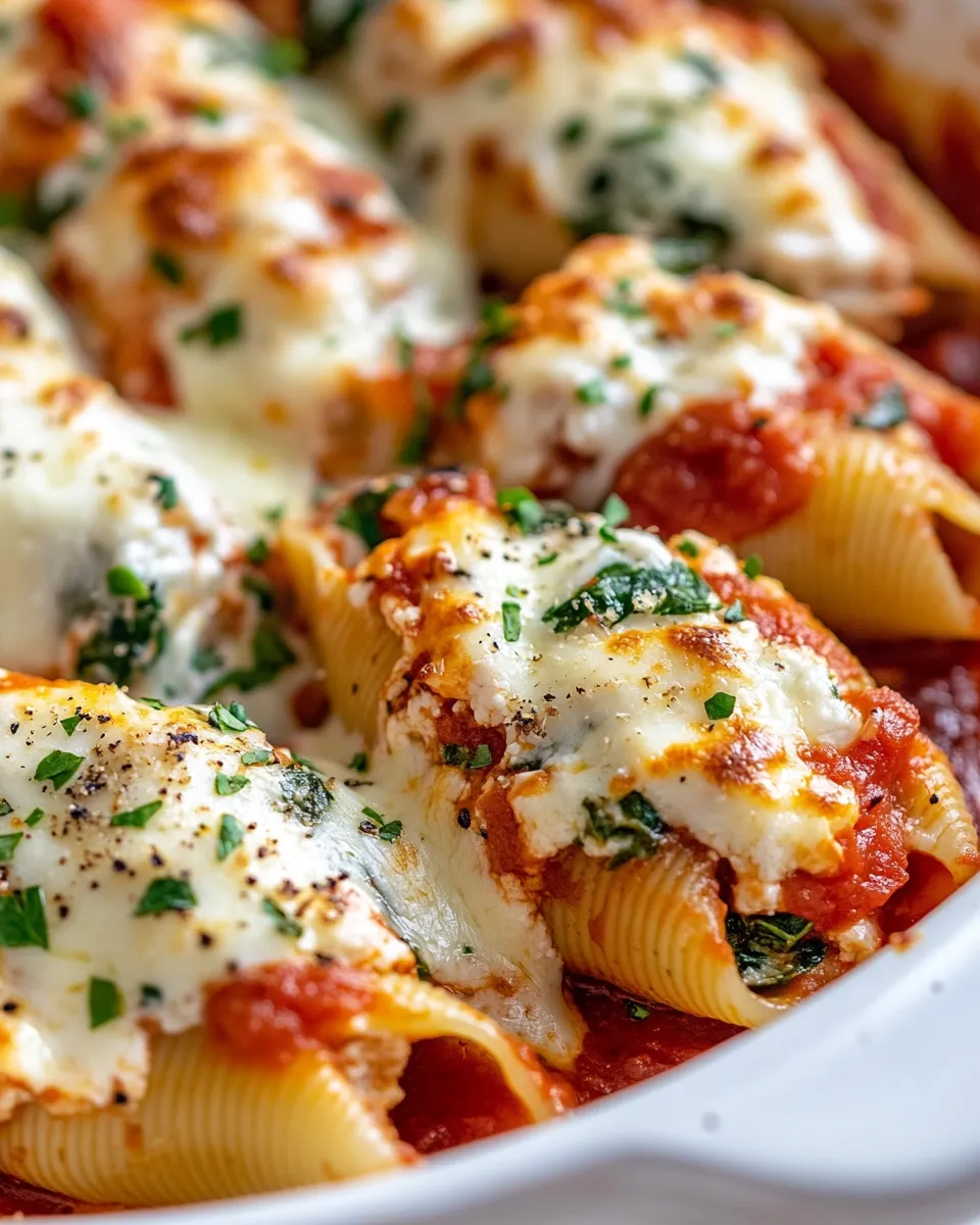 Easy Chicken and Spinach Stuffed Shells food shot