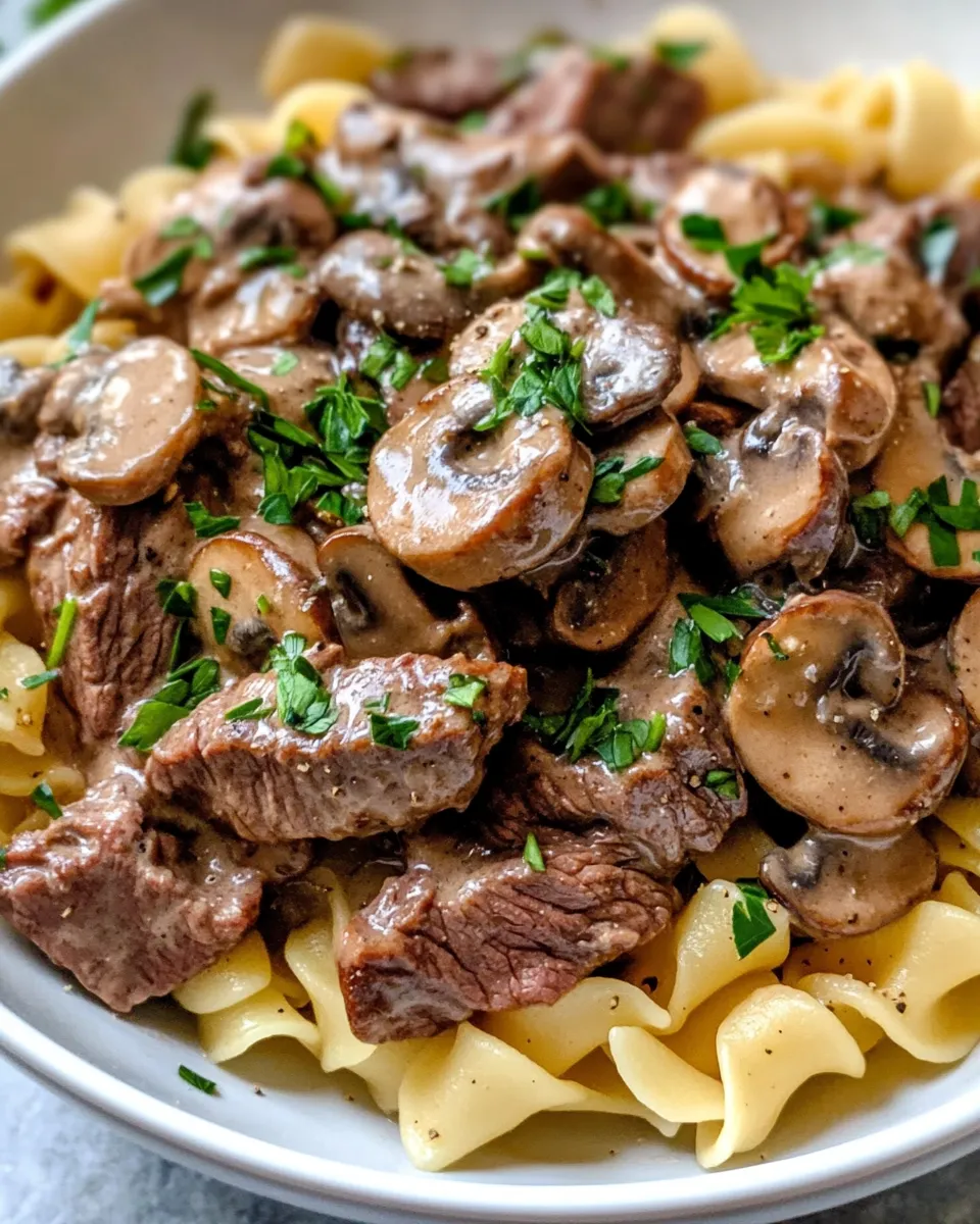 Easy Classic Beef Stroganoff with Egg Noodles food shot
