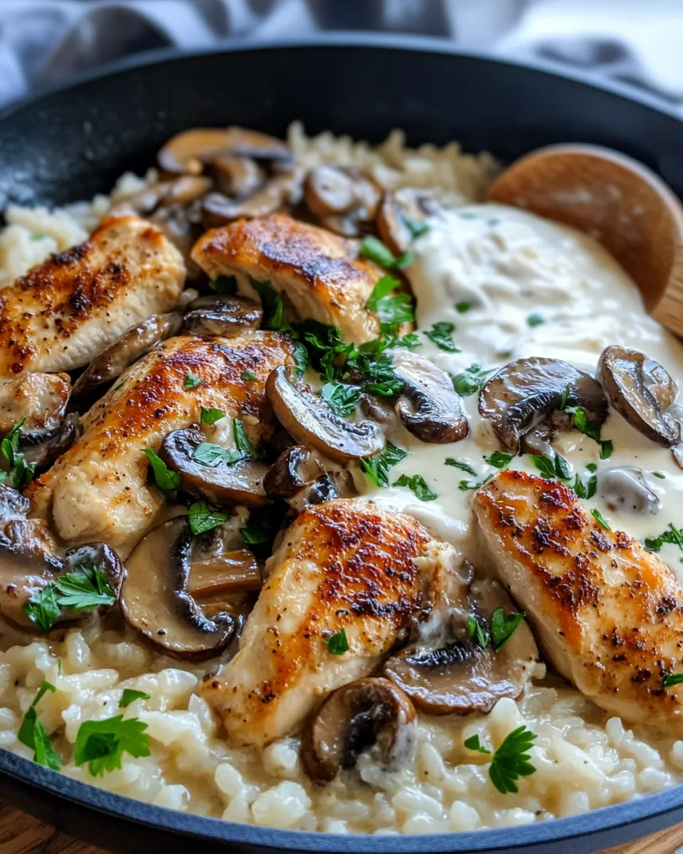 Delicious Creamy Chicken Mushroom Rice Skillet dish photo