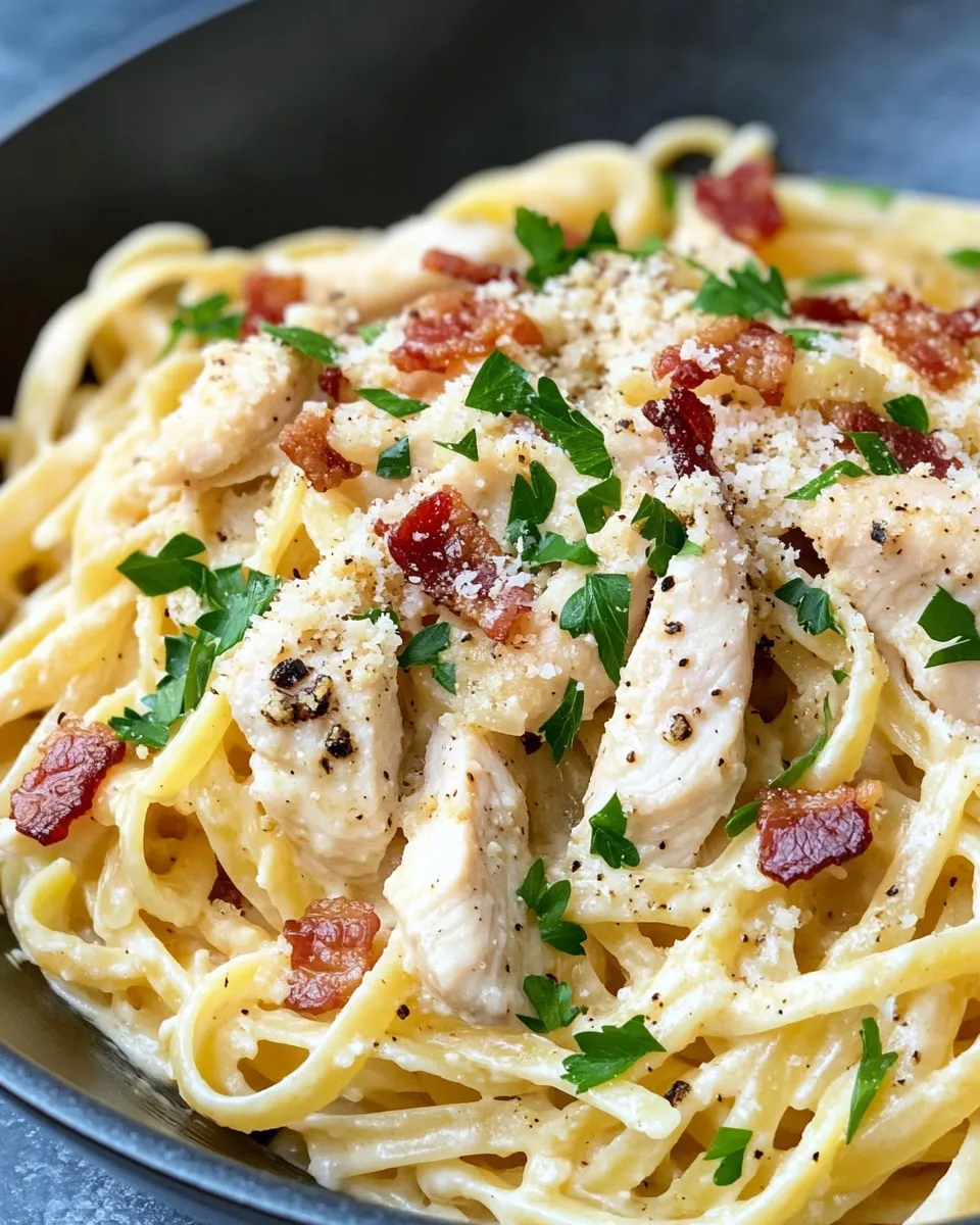 Homemade Creamy Chicken and Bacon Pasta photo