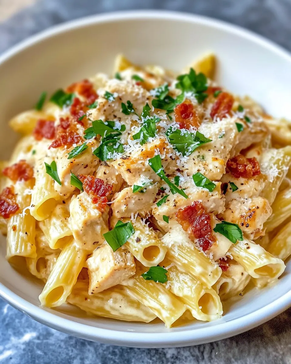 Delicious Creamy Chicken and Bacon Pasta dish photo