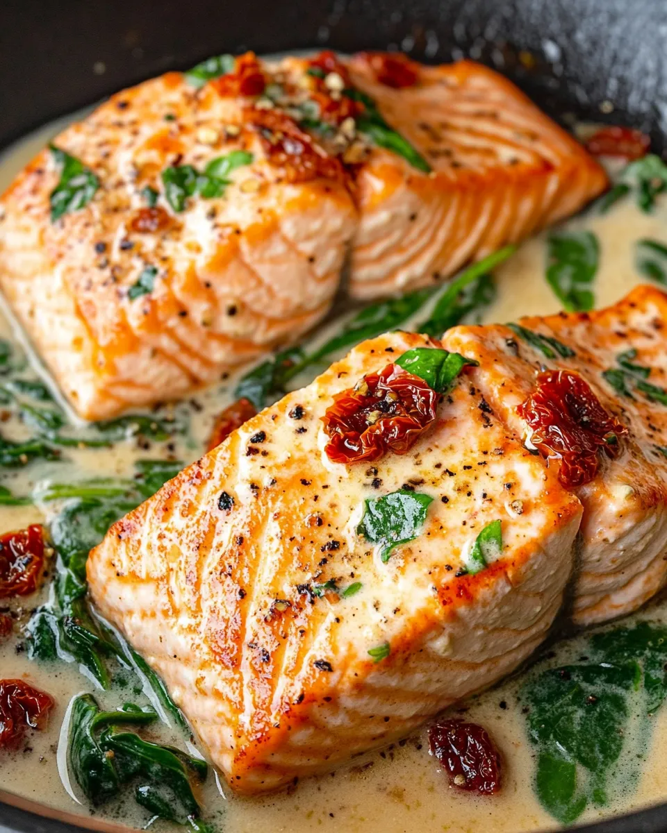 Healthy Creamy Garlic Tuscan Salmon recipe image