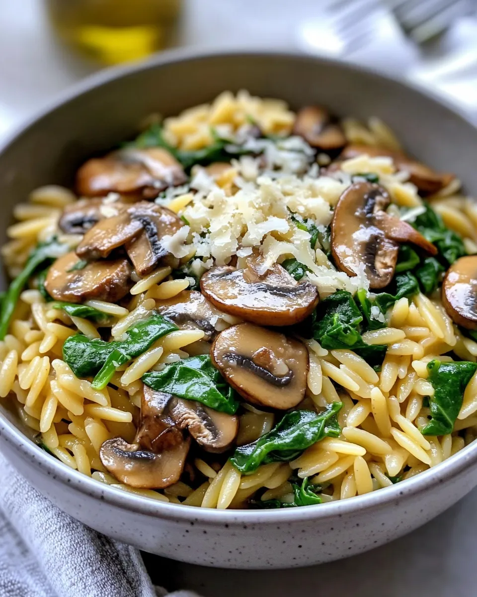 Easy Creamy Mushroom and Spinach Orzo food shot