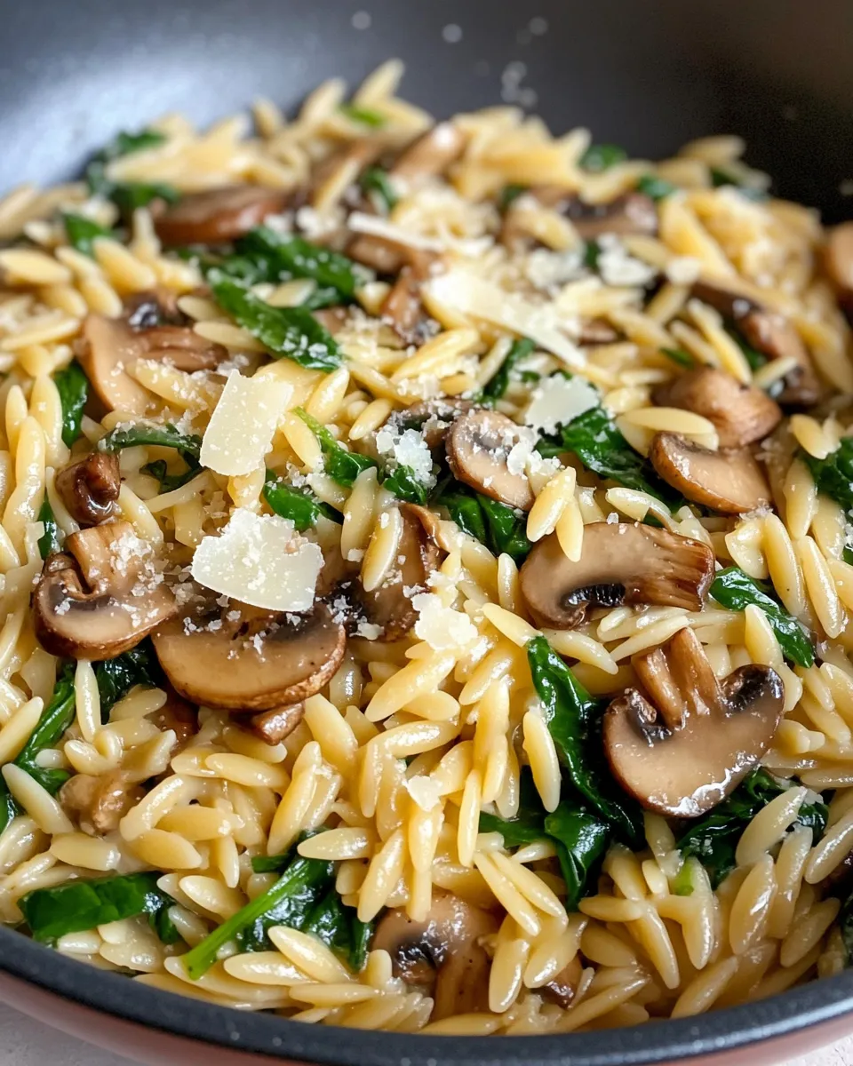 Delicious Creamy Mushroom and Spinach Orzo plate image