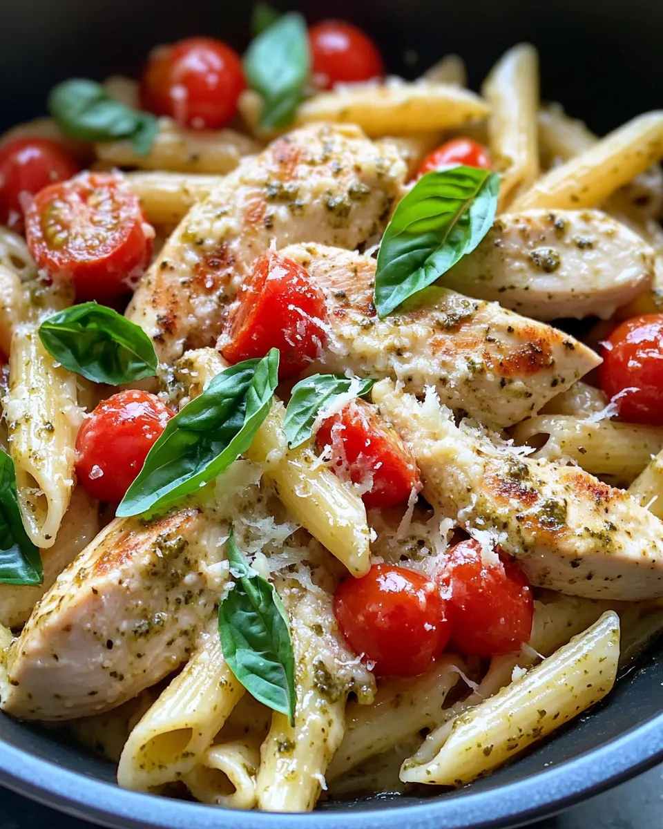 Easy Creamy Pesto Chicken Pasta food shot