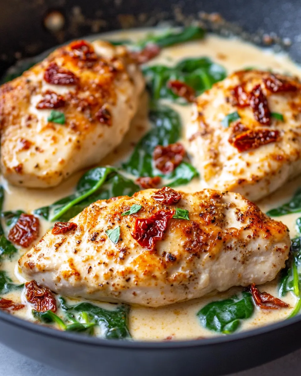 Easy Creamy Tuscan Chicken with Spinach food shot