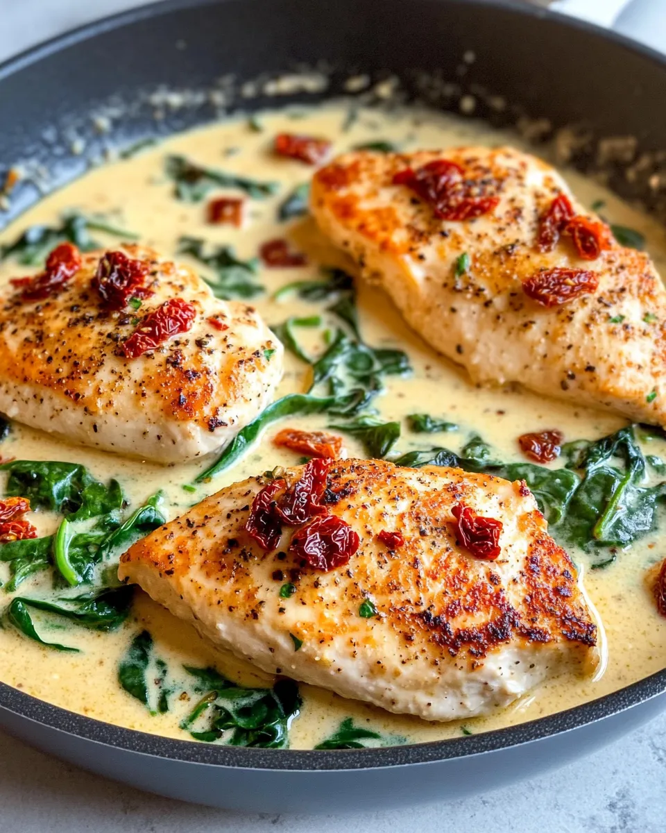 Delicious Creamy Tuscan Chicken with Spinach plate image