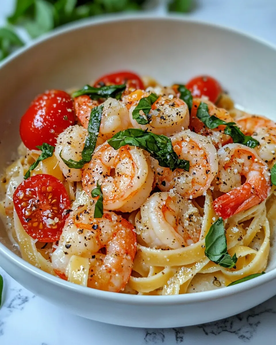 Easy Creamy Tuscan Shrimp Pasta shot