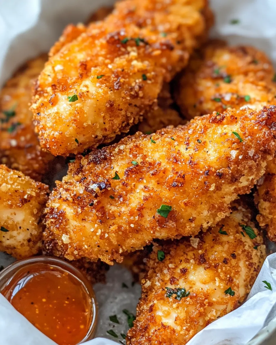 Easy Crispy Chicken Tenders with Honey Sauce food shot